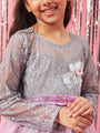 Girls Grey and pink embellished Sequinned Fit & Flare Round neck regular sleeves Maxi length Casual Dress (d-greygown)