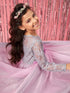 Girls Grey and pink embellished Sequinned Fit & Flare Round neck regular sleeves Maxi length Casual Dress (d-greygown)