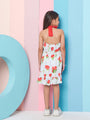 Adorable Girl's Floral Printed Halter Neck Cotton A-Line Dress Blue Color Stylish & Comfortable Summer Fashion (d-haulterrose)