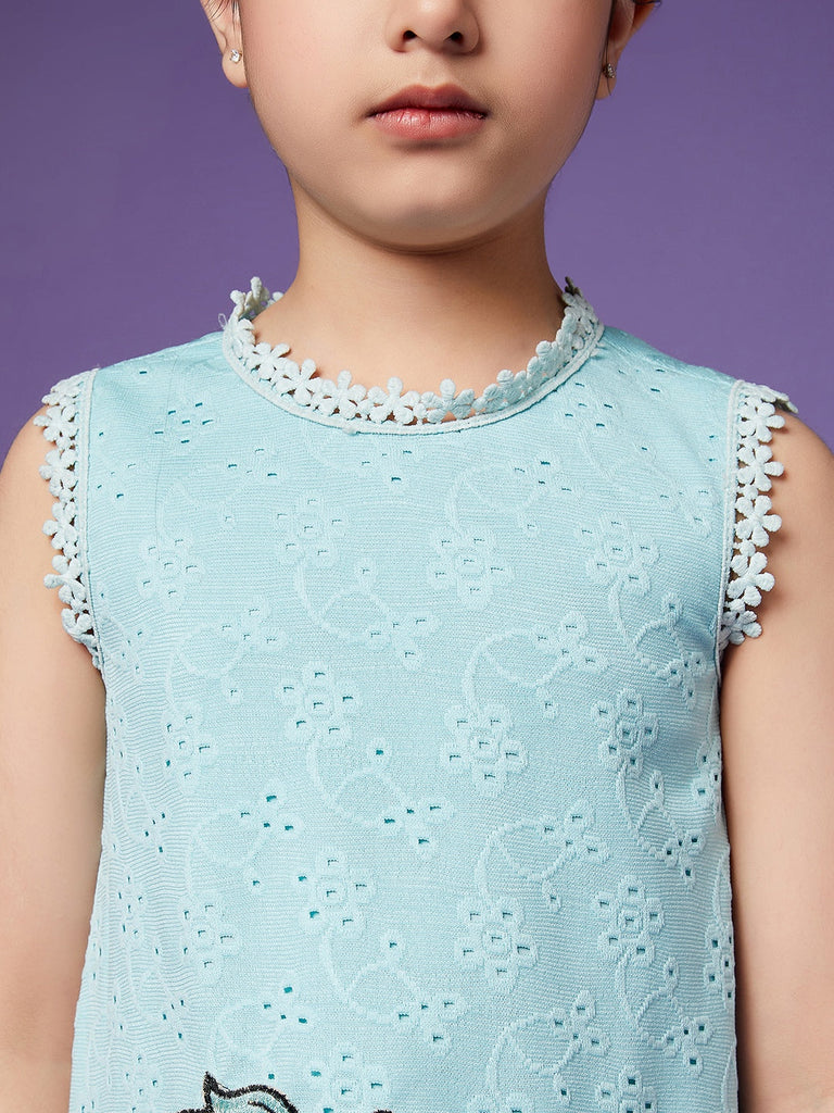Girls Schiffli Drop-Waist Cotton Dress (d-laceblue)