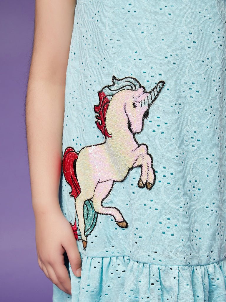 Girls Schiffli Drop-Waist Cotton Dress (d-laceblue)