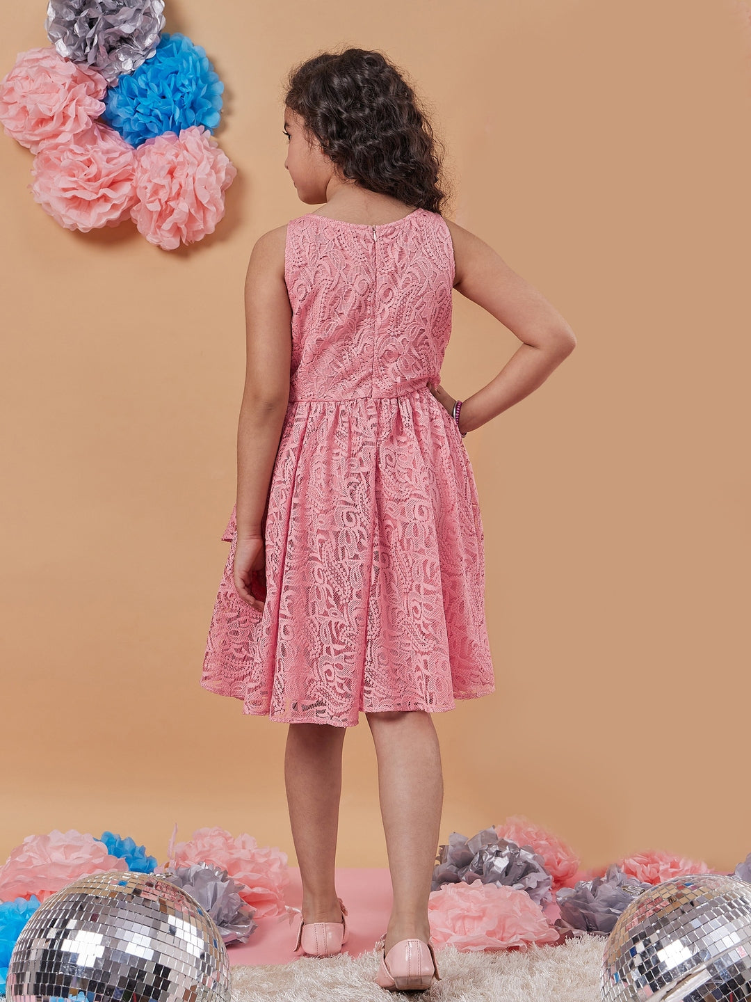 Chic Girl's Self-Design Round Neck A-Line Dress Orange Color Effortless Style for Trendy Teens (d-lacenude)