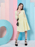 Stylish Self-Design Puff Sleeve Georgette Fit & Flare Yellow Dress Perfect for Any Occasion (d-lemonbubble)