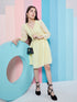 Stylish Self-Design Puff Sleeve Georgette Fit & Flare Yellow Dress Perfect for Any Occasion (d-lemonbubble)