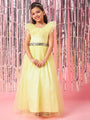 Girls Yellow Embellished Flutter Sleeve Round neck Gown Party Dress (d-lemondew)
