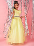 Girls Yellow Embellished Flutter Sleeve Round neck Gown Party Dress (d-lemondew)