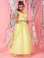 Girls Yellow Embellished Flutter Sleeve Round neck Gown Party Dress (d-lemondew)
