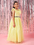 Girls Yellow Embellished Flutter Sleeve Round neck Gown Party Dress (d-lemondew)