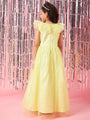 Girls Yellow Embellished Flutter Sleeve Round neck Gown Party Dress (d-lemondew)