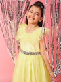 Girls Yellow Embellished Flutter Sleeve Round neck Gown Party Dress (d-lemondew)