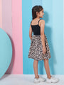 Girl's Abstract Printed Shoulder Straps Fit Flare Dress Black Color Tendy Stylish (d-leopard)