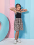 Girl's Abstract Printed Shoulder Straps Fit Flare Dress Black Color Tendy Stylish (d-leopard)