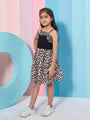 Girl's Abstract Printed Shoulder Straps Fit Flare Dress Black Color Tendy Stylish (d-leopard)