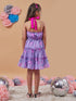 Girl's Floral Printed Halter Neck Chiffon A-Line Dress Purple Color Stylish Perfect for Everyday Wear (d-lilacbutterfly)