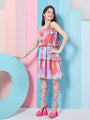 Girl's Abstract Printed One Shoulder Style Georgette A-Line Dress Trandy StylePurple Color Fashionista Choice Eye-Catching Print (d-lilacpleated)