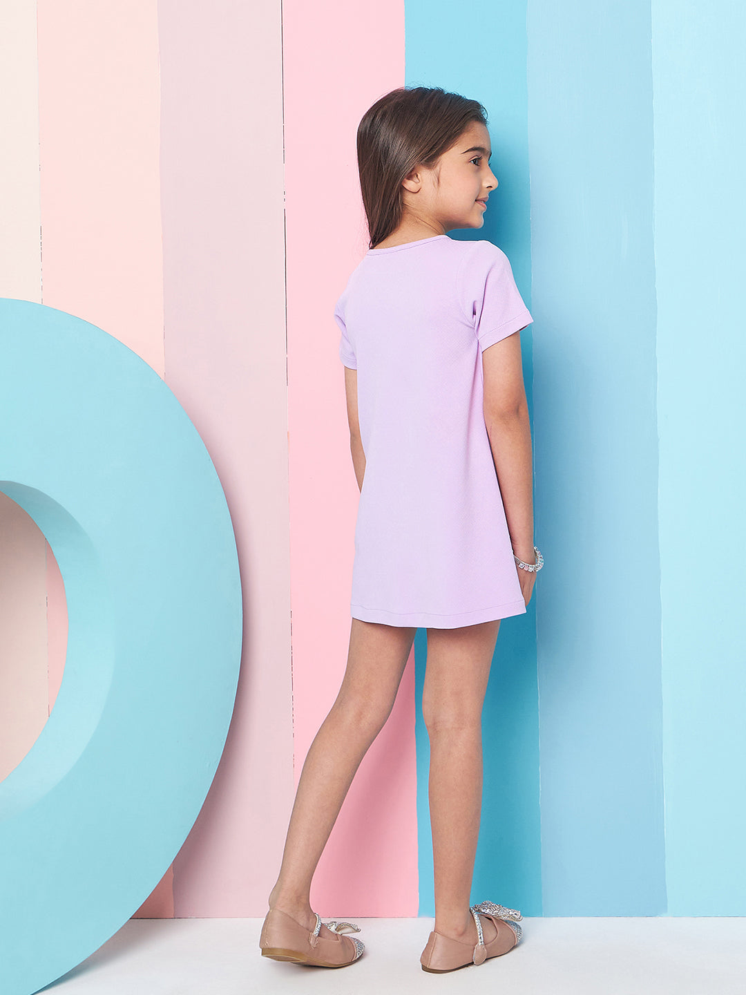 Girl's Woollen A-Line Dress Purple Color Trendy Outfit For Casual Wear (d-lilacsparkle)