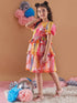Adorable Girl's Abstract Print Puff Sleeves Chiffon Fit & Flare Dress Perfect for Everyday Wear (d-lurexmu)