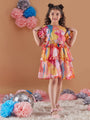 Adorable Girl's Abstract Print Puff Sleeves Chiffon Fit & Flare Dress Perfect for Everyday Wear (d-lurexmu)