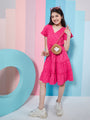 Girl's Self Design V-Neck Flutter Sleeve Georgette Fit Flare Purple Dress Stylish and Perfect for Everyday Look (d-magentadobby)
