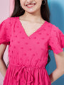 Girl's Self Design V-Neck Flutter Sleeve Georgette Fit Flare Purple Dress Stylish and Perfect for Everyday Look (d-magentadobby)
