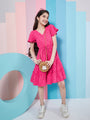Girl's Self Design V-Neck Flutter Sleeve Georgette Fit Flare Purple Dress Stylish and Perfect for Everyday Look (d-magentadobby)
