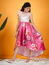 Girls Floral Printed Ruffled & Sheen Satin Fit & Flare Dress (d-magsatin)