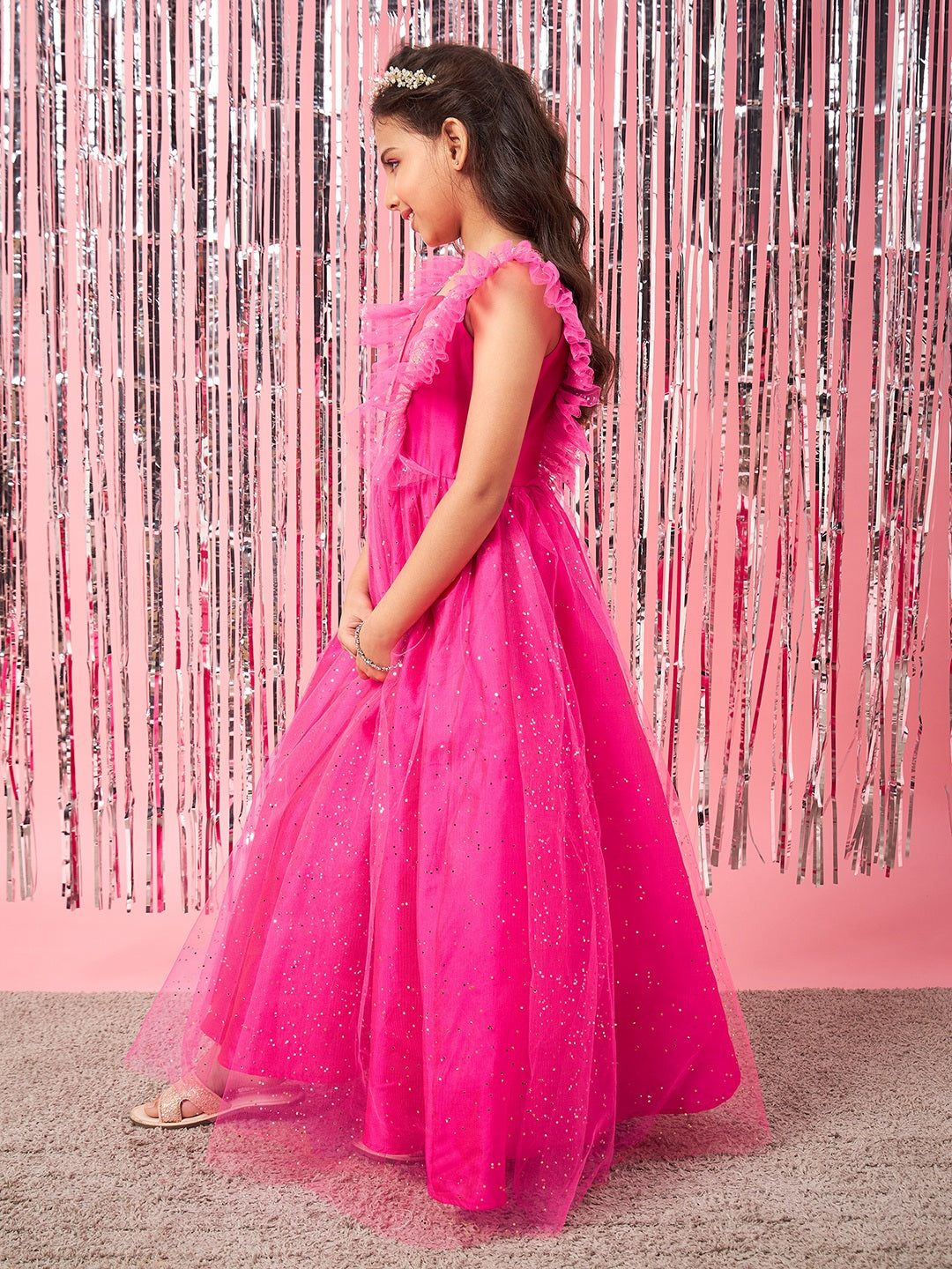 Girls Embellished Sequinned Fit & Flare Maxi Dress (d-magsparkle)
