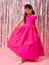 Girls Magenta solid maxi dress Puff Sleeves Maxi Dress Round neck Party Dress (d-magtaffetta)