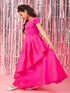 Girls Magenta solid maxi dress Puff Sleeves Maxi Dress Round neck Party Dress (d-magtaffetta)