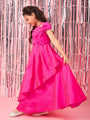 Girls Magenta solid maxi dress Puff Sleeves Maxi Dress Round neck Party Dress (d-magtaffetta)