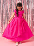 Girls Magenta solid maxi dress Puff Sleeves Maxi Dress Round neck Party Dress (d-magtaffetta)