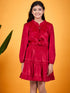 Girls Tie-Up Neck Puff Sleeves Gathered Velvet Fit & Flare Dress (d-magvelvet)