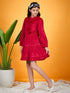Girls Tie-Up Neck Puff Sleeves Gathered Velvet Fit & Flare Dress (d-magvelvet)