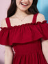 Girl's Shoulder Straps Cold-Shoulder Fit Flare Dress Purple Color Effortlessly Trendy Style for Any Occasion (d-maroon)