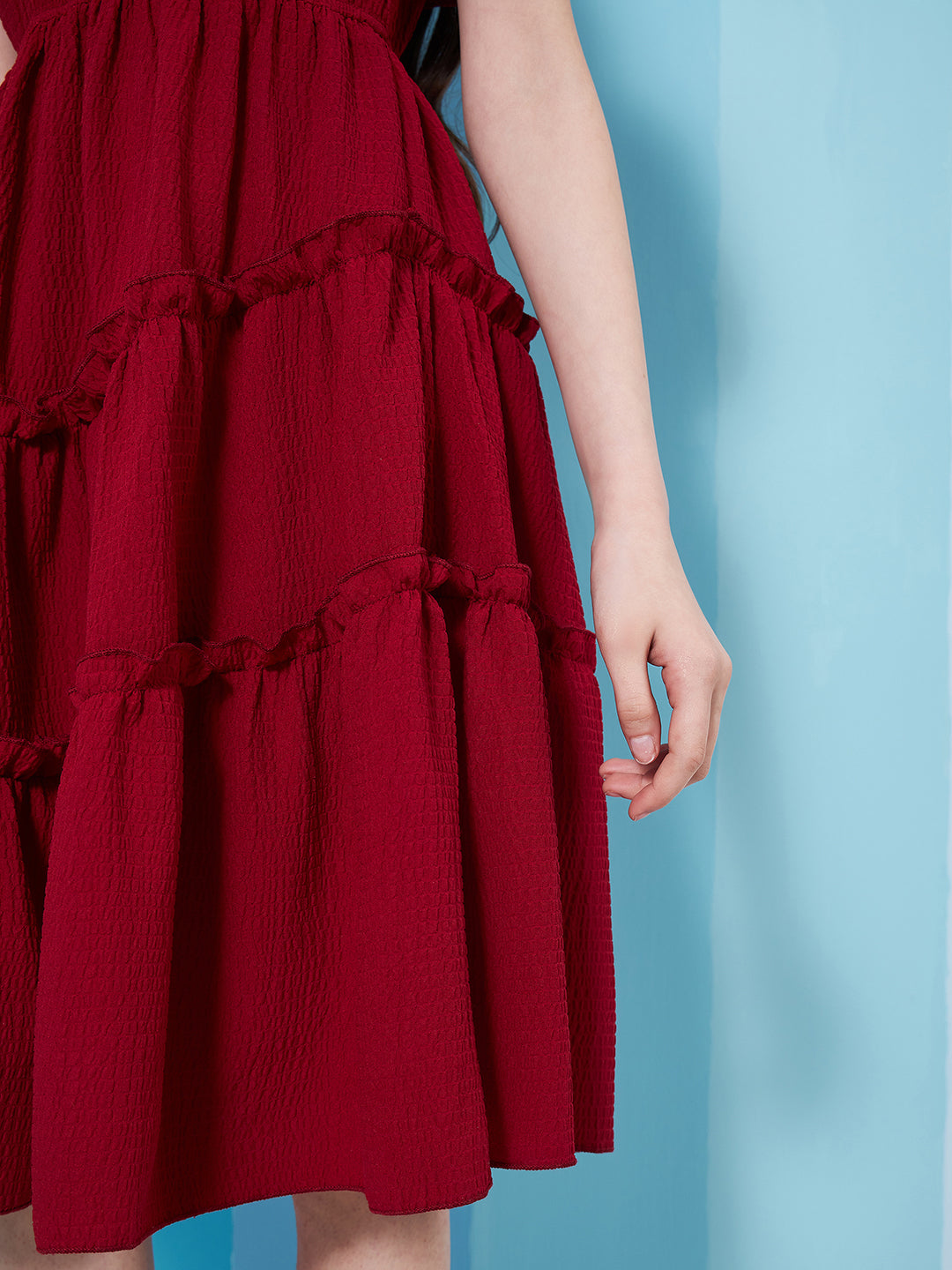 Girl's Shoulder Straps Cold-Shoulder Fit Flare Dress Purple Color Effortlessly Trendy Style for Any Occasion (d-maroon)