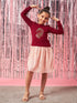 Girls Maroon and peach embellished a-line dress Round neck regular sleeves Casual Dress (d-maroonpleat)