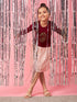 Girls Maroon and peach embellished a-line dress Round neck regular sleeves Casual Dress (d-maroonpleat)