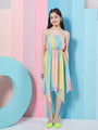 Girl's Striped Shoulder Strap Crepe Fit Flare Midi Dress Stylish Casual Wear Perfect for everyday Look (d-multiasy)