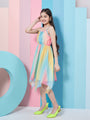 Girl's Striped Shoulder Strap Crepe Fit Flare Midi Dress Stylish Casual Wear Perfect for everyday Look (d-multiasy)