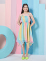 Girl's Striped Shoulder Strap Crepe Fit Flare Midi Dress Stylish Casual Wear Perfect for everyday Look (d-multiasy)