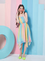 Girl's Striped Shoulder Strap Crepe Fit Flare Midi Dress Stylish Casual Wear Perfect for everyday Look (d-multiasy)