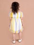Girls White & Yellow Striped Georgette Dress (d-multi flared)