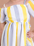 Girls White & Yellow Striped Georgette Dress (d-multi flared)