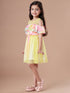 Girls Yellow & pink colour blocked fit & flare dress Round neck cold-shoulder knee length Casual Wear Dress (d-multinet)