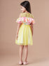 Girls Yellow & pink colour blocked fit & flare dress Round neck cold-shoulder knee length Casual Wear Dress (d-multinet)