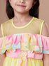 Girls Yellow & pink colour blocked fit & flare dress Round neck cold-shoulder knee length Casual Wear Dress (d-multinet)