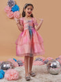 Girl's Square Neck Short Puff Sleeves Fit Flare Dress Casual Wear New Stylish Trand (d-multiorganza)