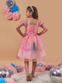 Girl's Square Neck Short Puff Sleeves Fit Flare Dress Casual Wear New Stylish Trand (d-multiorganza)