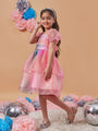 Girl's Square Neck Short Puff Sleeves Fit Flare Dress Casual Wear New Stylish Trand (d-multiorganza)