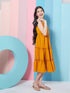 Girl's Self Design Shoulder Strap Crepe Fit Flare Midi Yellow Dress Stylish & Comfortable (d-mustard)